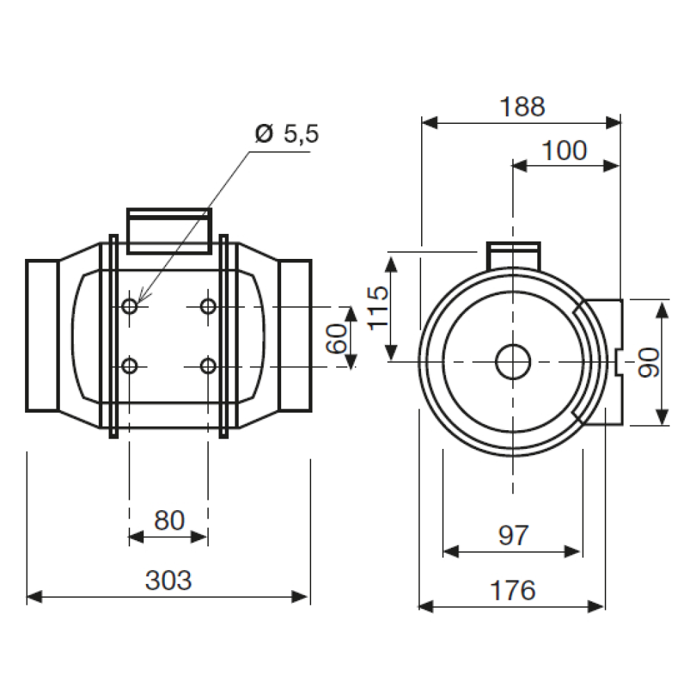 rozmery ventilátora TD MIXVENT
